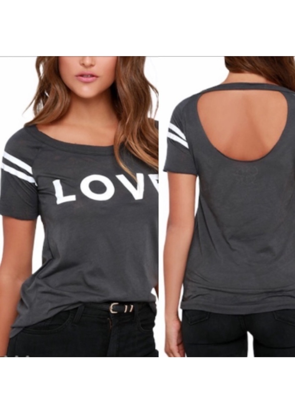 Chaser Graphic LOVE Dark Gray Cut Out Tee M